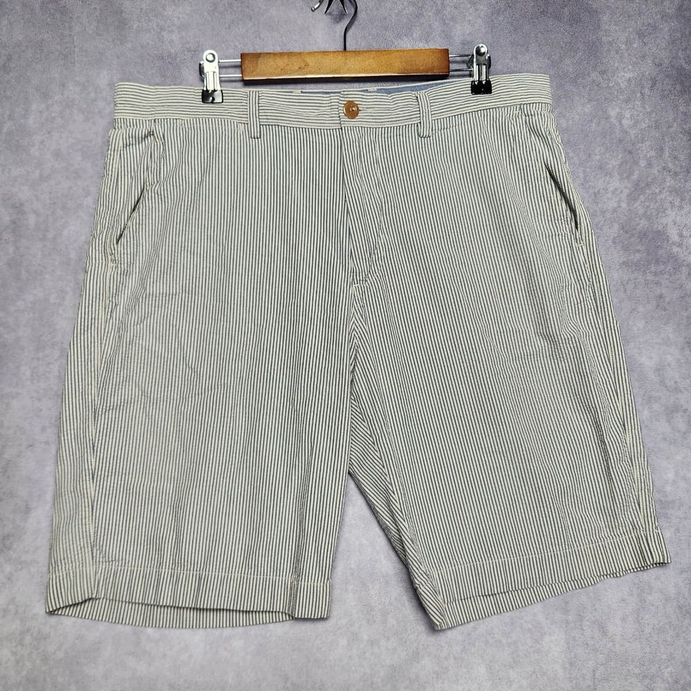 J Crew Club Short Mens 36 Blue White Striped Cotton Chino Shorts Casual